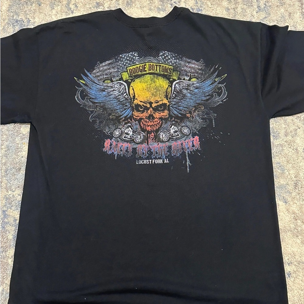 Boogie Bottoms Rally By The River Locust Fork AL T-shirt Skulls Wings Motorcycle - Picture 2 of 7